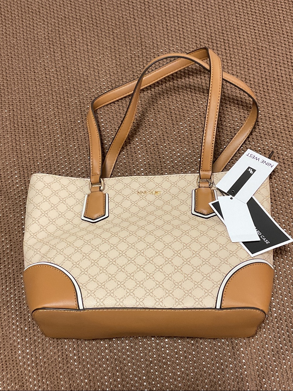 Nine West Cream and Tan Signature Pattern Tote